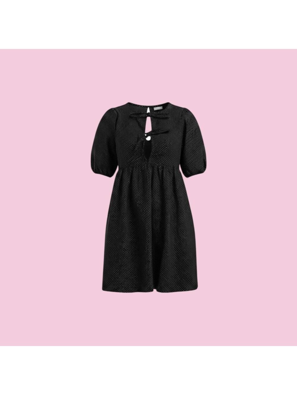 Wednesday's Girl Black Puff Sleeve Babydoll Polka Dot Mini Dress